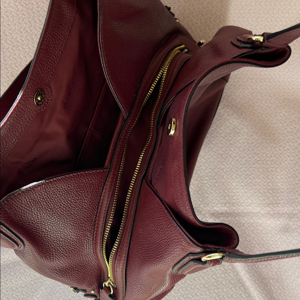 Coach Maroon Edie Floral Embellished Shoulder Bag - Picture 3 of 9